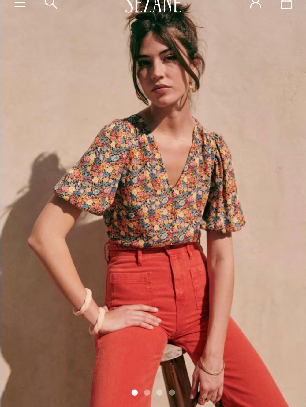 Sezane Paula Floral V-Neck Blouse in Multicolor